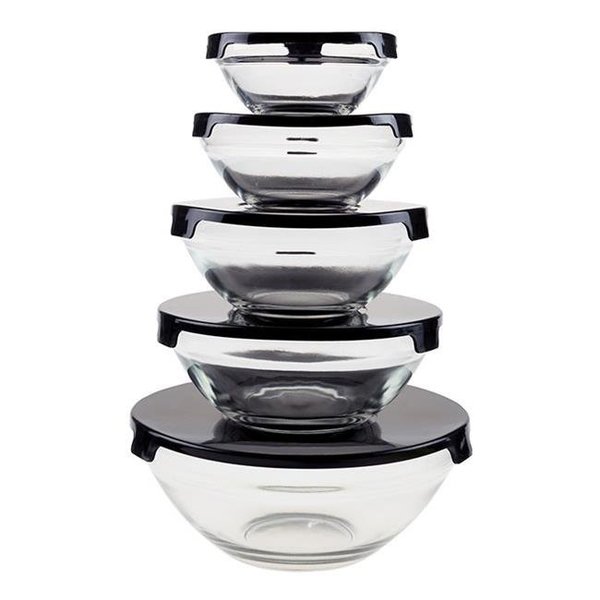 Chef Buddy Chef Buddy 82-5758-BLK Glass Food Storage Containers with Snap Lids; Black - 10 Piece 82-5758-BLK